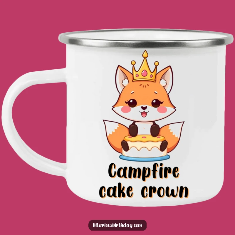 Funny Kawaii Fox Birthday Camping Mug: Crowned Fox for Outdoor Celebrations