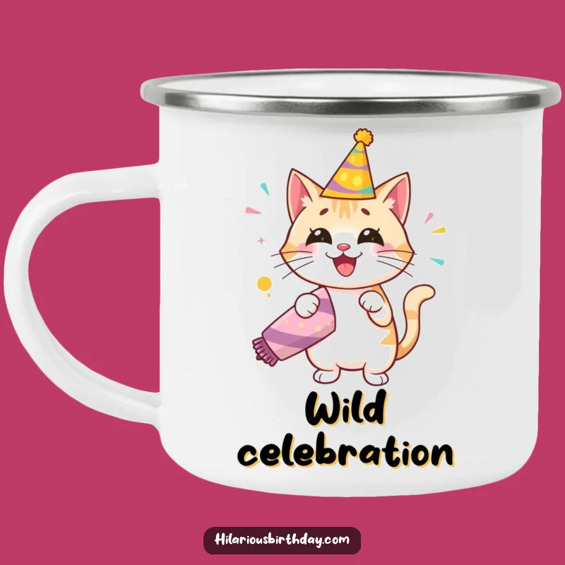 Funny Birthday Cat Camping Mug: Festive Drinks with This Party Popper Companion