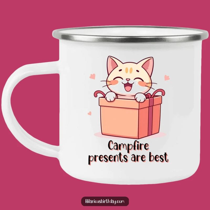 Funny Cat Gift Camping Mug: Eager Kitty Outdoor Cup, Humorous Present
