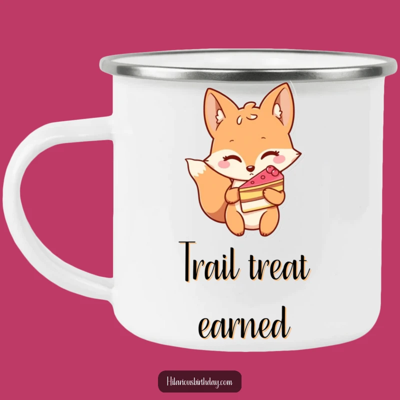 Funny Winking Fox Camping Mug: Sip Cake Moments, a Perfect Outdoor Treat