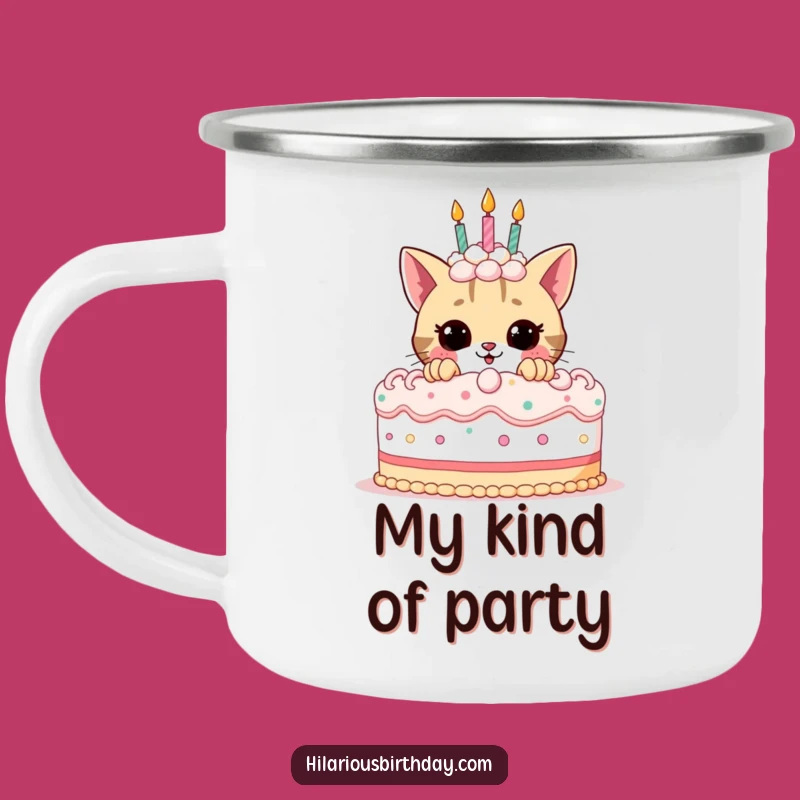 Funny Birthday Cat Camping Mug: Durable & Playful Kitty, Perfect Funny Gift