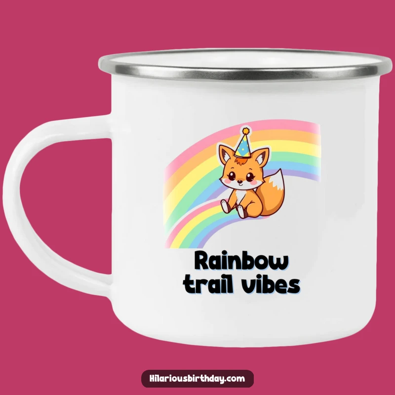 Funny Fox Rainbow Slide Camping Mug: Trailside Magic, Rugged & Joyful!