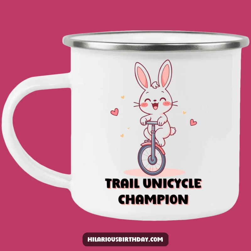 Funny Rabbit Unicycle Cake Camping Mug: Adventure and Laughter on the Go