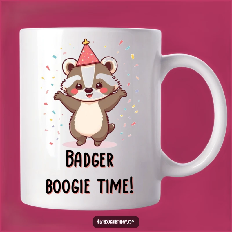 Funny Badger Dancing Mug: Sparkly Hat Character, Perfect Fun Gift