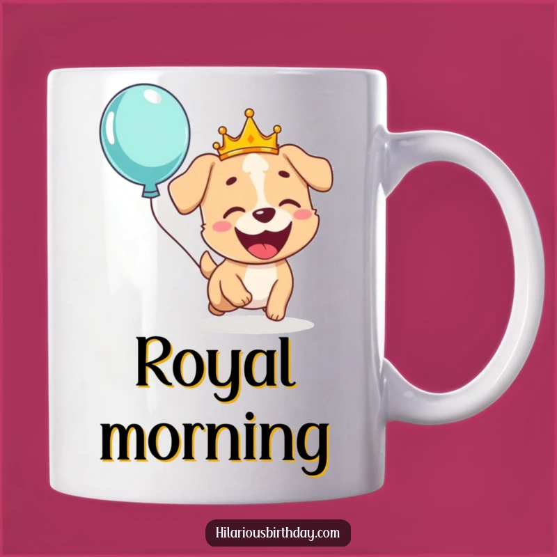 Funny Dog Crown Mug: Giggling Pup Chasing Balloon, Perfect Joyful Gift