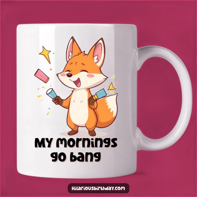 Funny Fox Mug: Gleeful Juggler With Exploding Poppers, Hilarious Party Gift