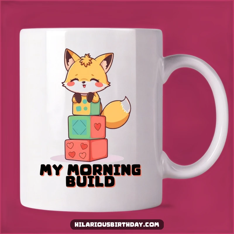 Funny Fox Party Blocks Mug: Giggling Character Gift for Playful Fun