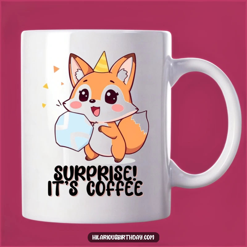 Funny Fox Party Popper Mug: Surprised Pop for a Hilarious Gift