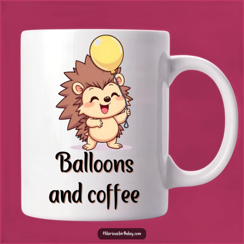 Funny Hedgehog Balloon Mug: Smiling Character & Floating Fun, A Perfect Funny Gift