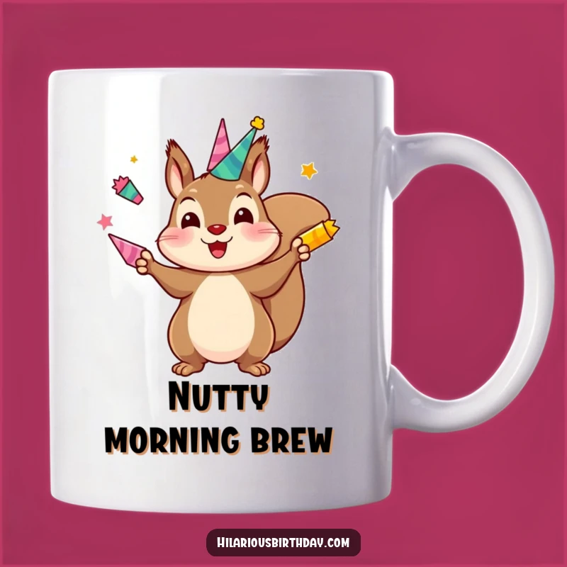 Funny Squirrel Juggling Mug: Kawaii Party Horns, Energetic & Humorous Gift!