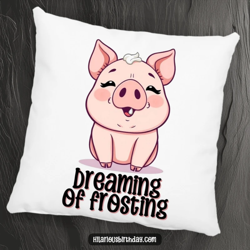 Funny kawaii pig smudging frosting on its nose, a soft and decorative pillow, perfect funny gift.