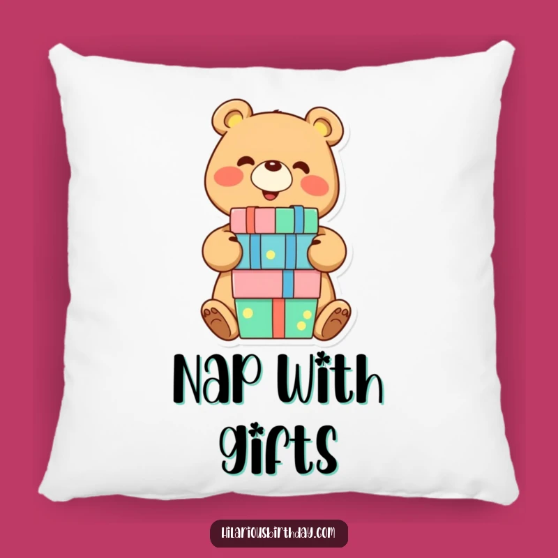 Funny Bear Balancing Presents Pillow: Cozy Gift Accent for Comfort