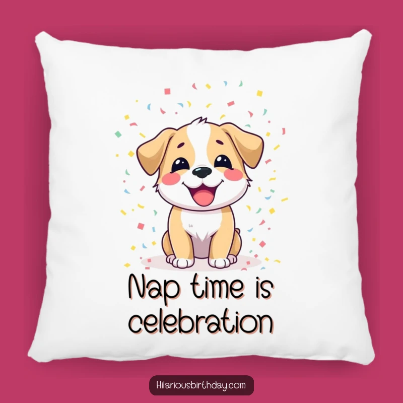 Funny Dog Confetti Pillow: Cozy Joyful Pup Cushion, Whimsical Humorous Gift