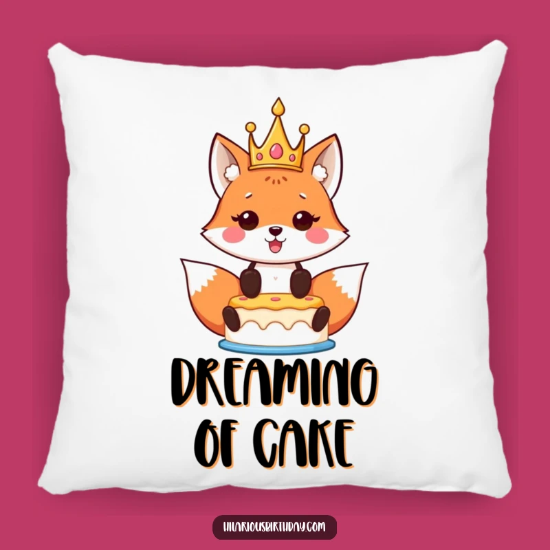 Funny Kawaii Fox Birthday Pillow: Crowned Fox Cushion for Cozy Celebrations