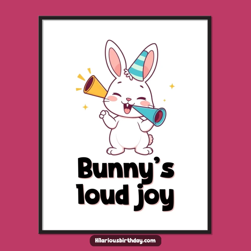 Funny Bunny Party Digital Art Print: Enthusiastic Festive Decor Gift