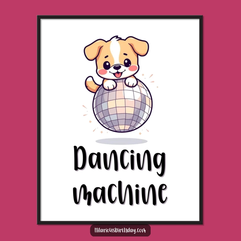Digital Kawaii Dog Disco Art Print: Instant Party Vibe!