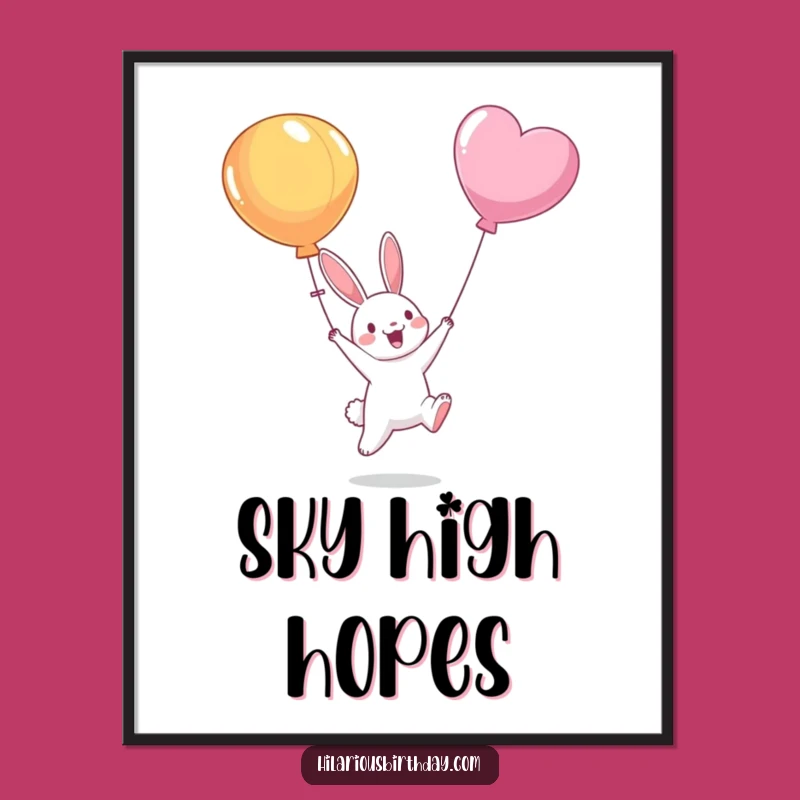 Funny Bunny Balloon Digital Art: Joyful Character Jumping - Instant Funny Gift Download