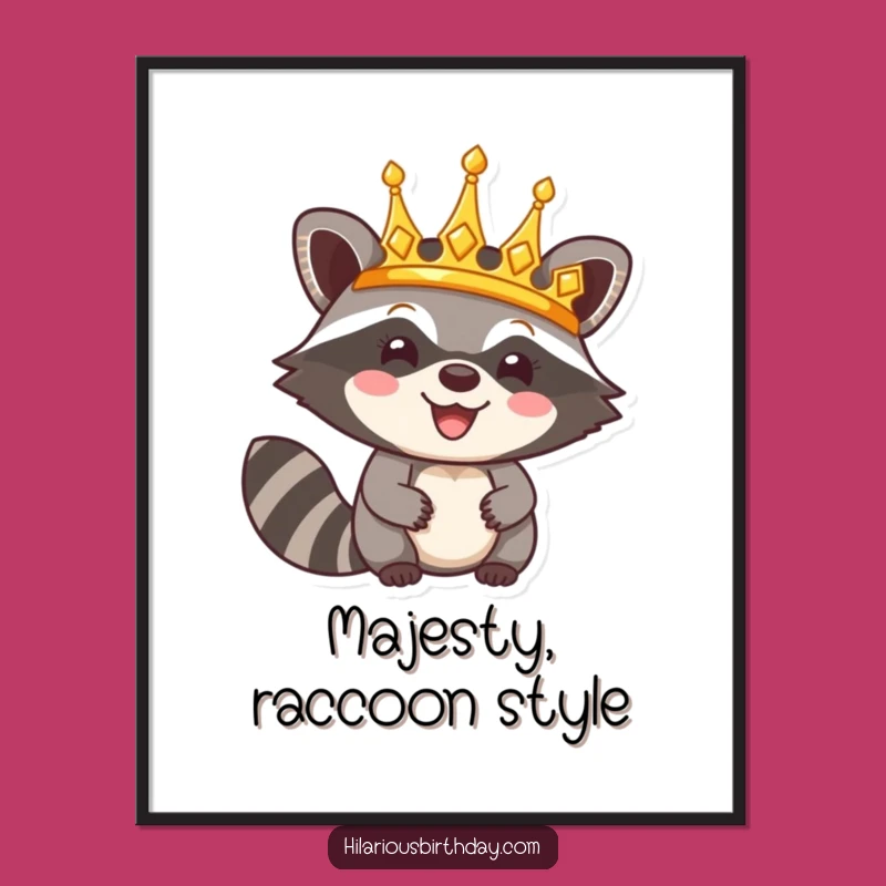 Funny Digital Art: Raccoon Crown King, Instant Triumphant Humorous Gift