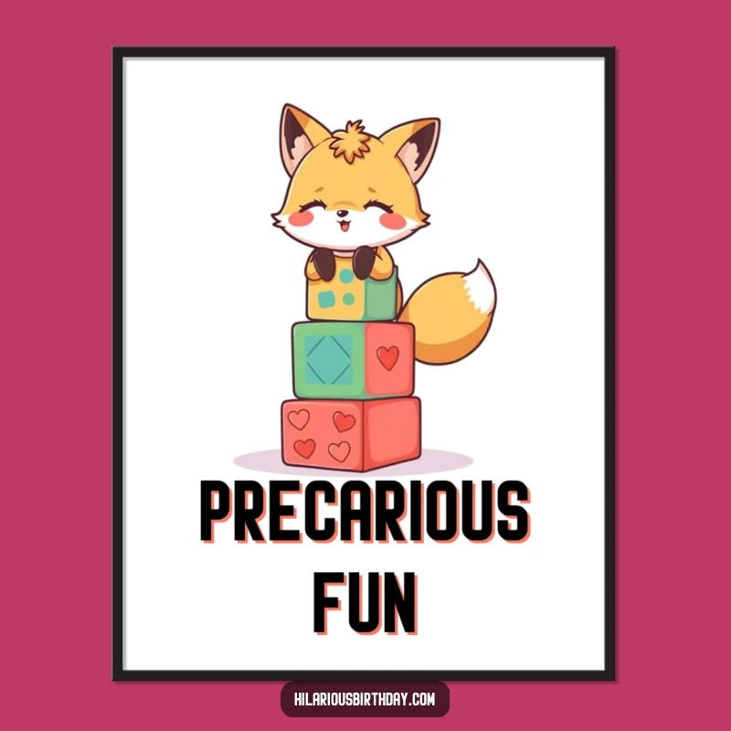 Funny Fox Party Blocks Digital Print: Giggling Art for Playful Spaces