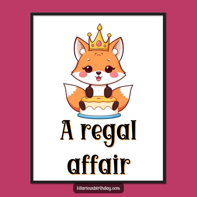 Funny Kawaii Fox Birthday Digital Art: Crowned Fox Print for Instant Joy