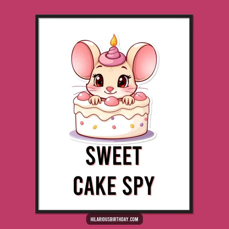 Funny Mouse Birthday Digital Art: Curious Cake Peek - Instant!