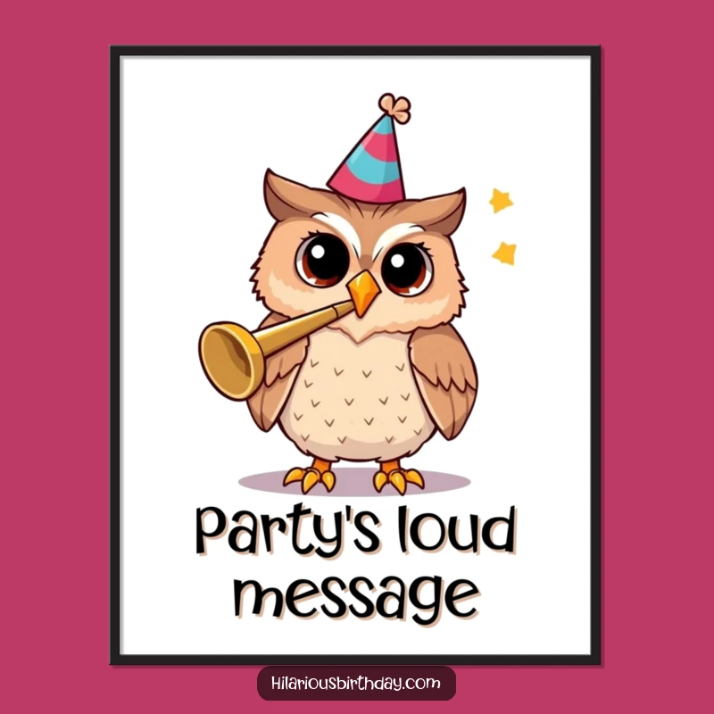 Funny Owl Party Trumpet Digital Print: Cheerful Art for Celebration Spaces