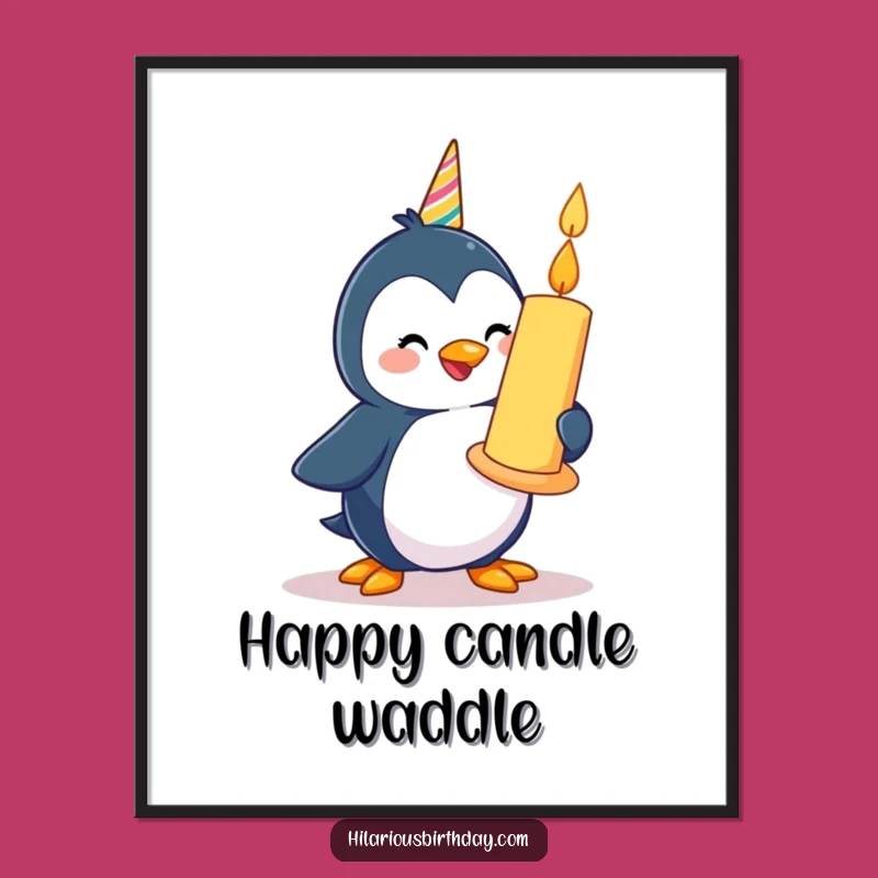 Funny Penguin Birthday Digital Art: Waddling Candle - Instant!