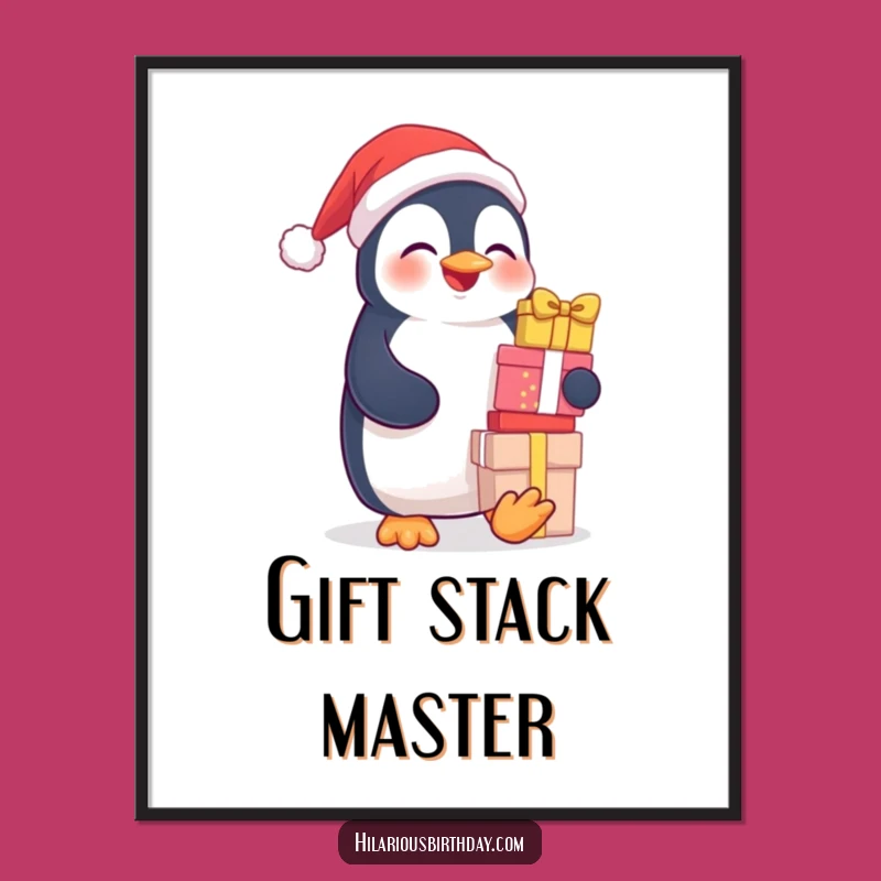 Funny Penguin Digital Art: Giggling Gift Stacker Print, Hilarious Wall Decor Download