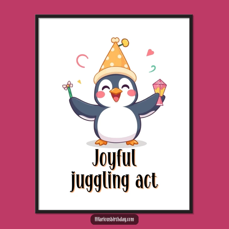 Funny Penguin Juggling Digital Art: Festive Print, Instant Party Decor