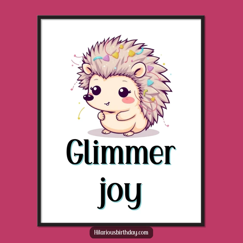 Funny Kawaii Hedgehog Digital Art: Sparkle & Streamers Decor, Gift Fun!