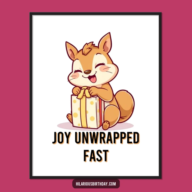 Funny Giggling Squirrel Digital Art: Gift Unwrapping - Instant Download!