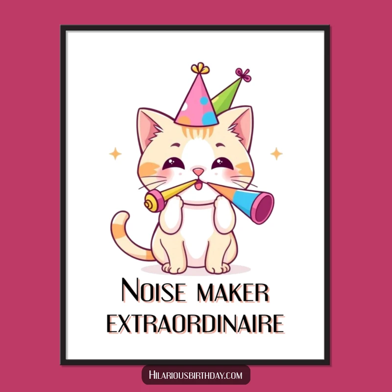 Funny Kawaii Cat Digital Art: Let's Party!, A Virtual Funny Gift!