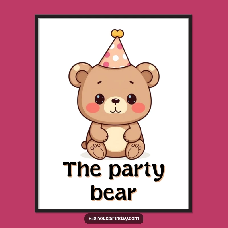 Funny Bear Party Digital Art Print: Cute Festive Decor Gift of a Celebrating Bear