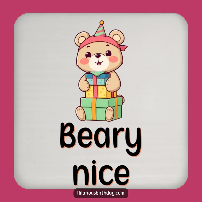 Funny Bear Birthday Drink Coaster: Cheers to Fun with Gift Stacking Bear