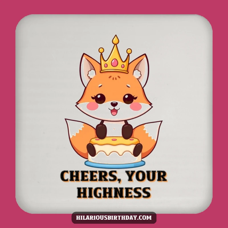 Funny Kawaii Fox Birthday Drink Coaster: Crowned Fox Party Accessory