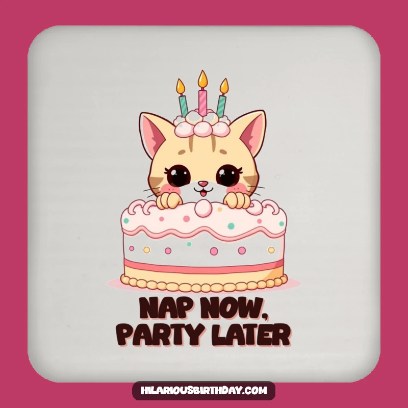 Funny Birthday Cat Coaster: Protect Surfaces with Playful Kitty, Ideal Funny Gift