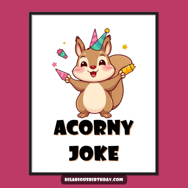 Funny Squirrel Juggling Poster: Kawaii Art, Vibrant & Humorous Decor!
