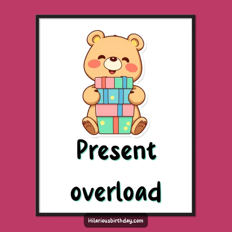 Funny Bear Balancing Presents Poster: Joyful Gift Art for Walls