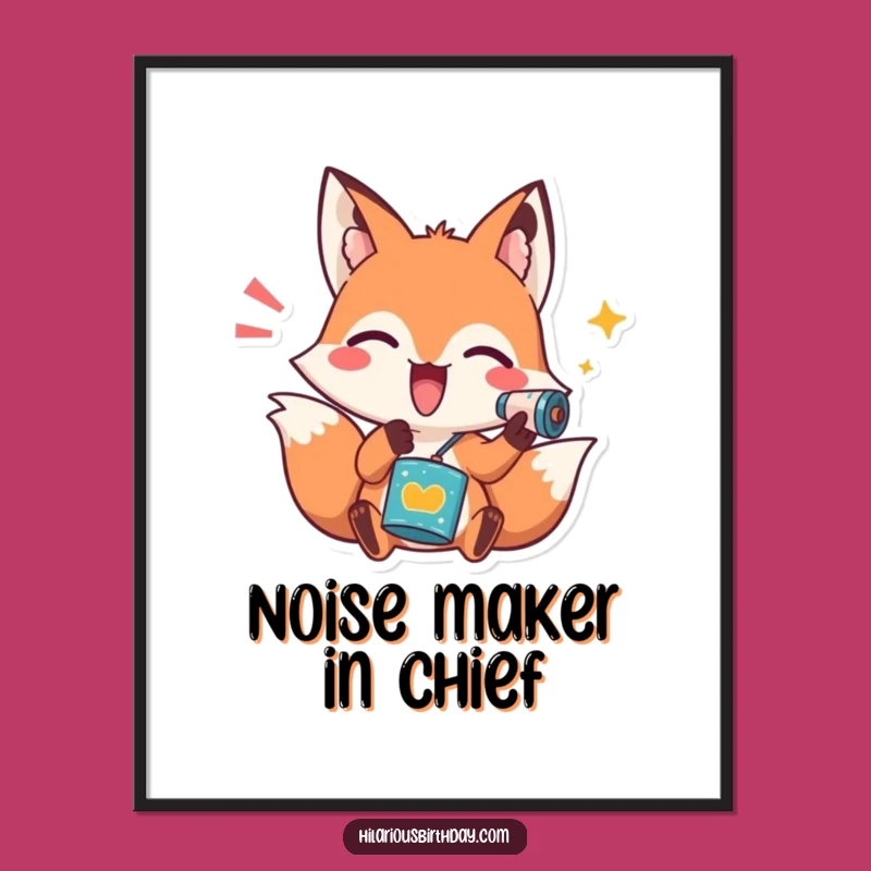 Funny Fox Noisemaker Poster - Playful Festive Art for Party Lovers