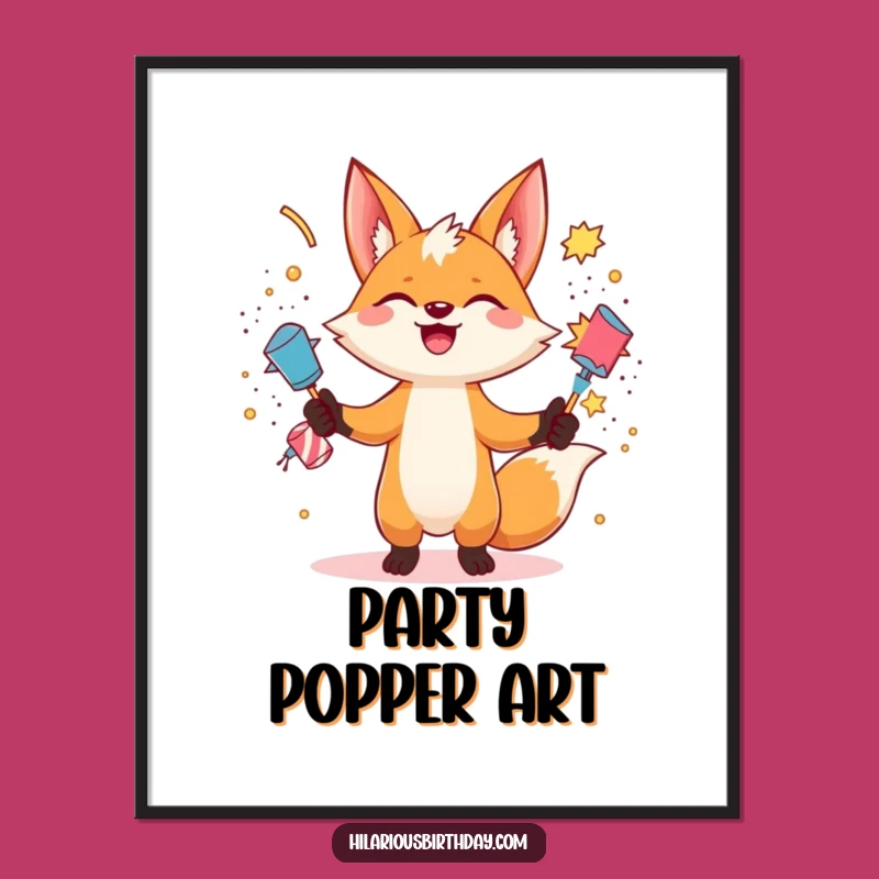 Funny Fox Popper Poster: Energetic Wall Art, Adds Fun, Perfect Funny Gift