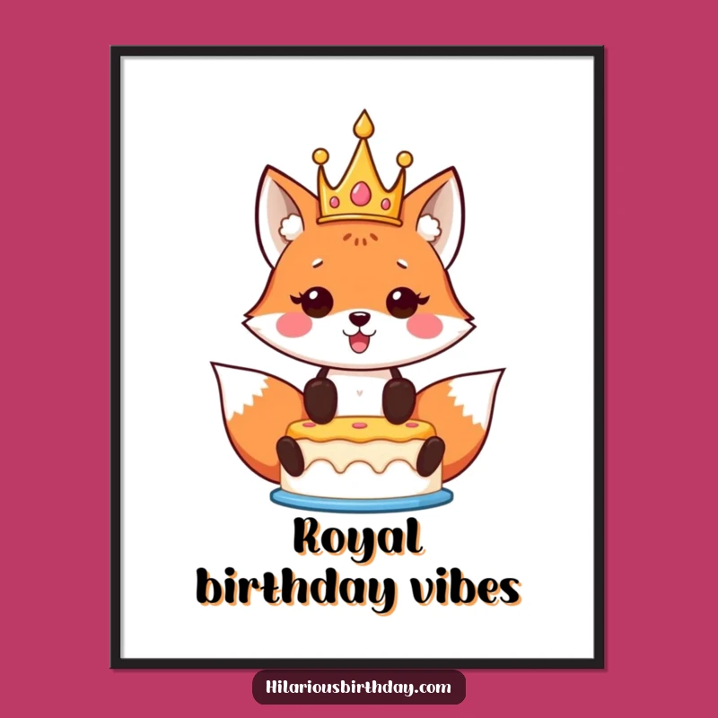 Funny Kawaii Fox Birthday Royal Poster: Crowned Fox Art for Decor