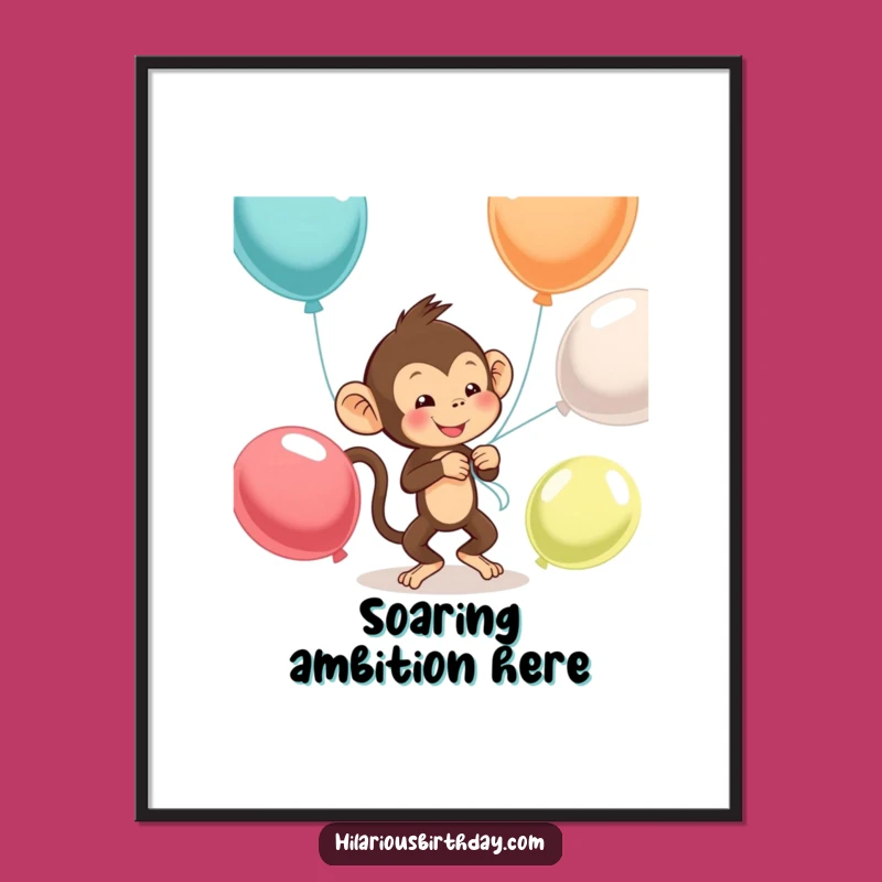 Funny Monkey Balloon Poster: Playful Art for a Smile - Gift Idea