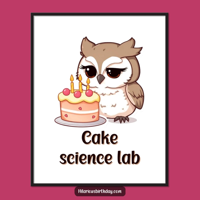 Funny Owl Cake Poster: Whimsical Wall Art, Adds Charm, Perfect Funny Gift