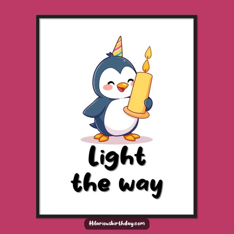 Funny Penguin Birthday Poster: Waddling Candle Art - Wall Decor!