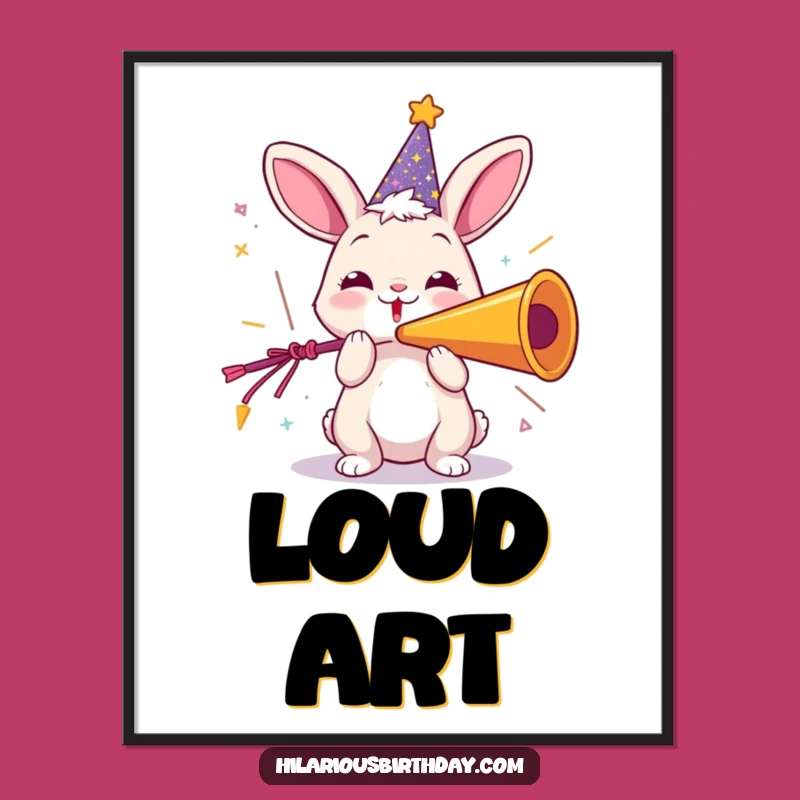 Funny Rabbit Party Poster: Joyful Horn Blower Art for Festive Decor