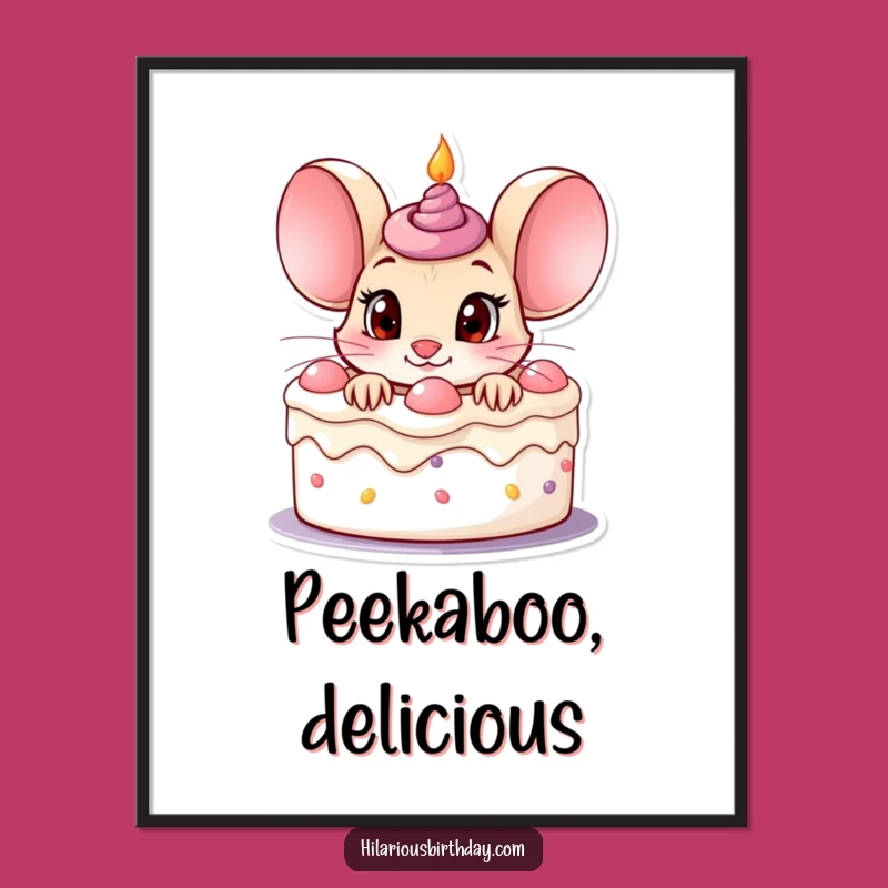 Funny Mouse Birthday Poster: Curious Cake Peek Art - Wall Decor!