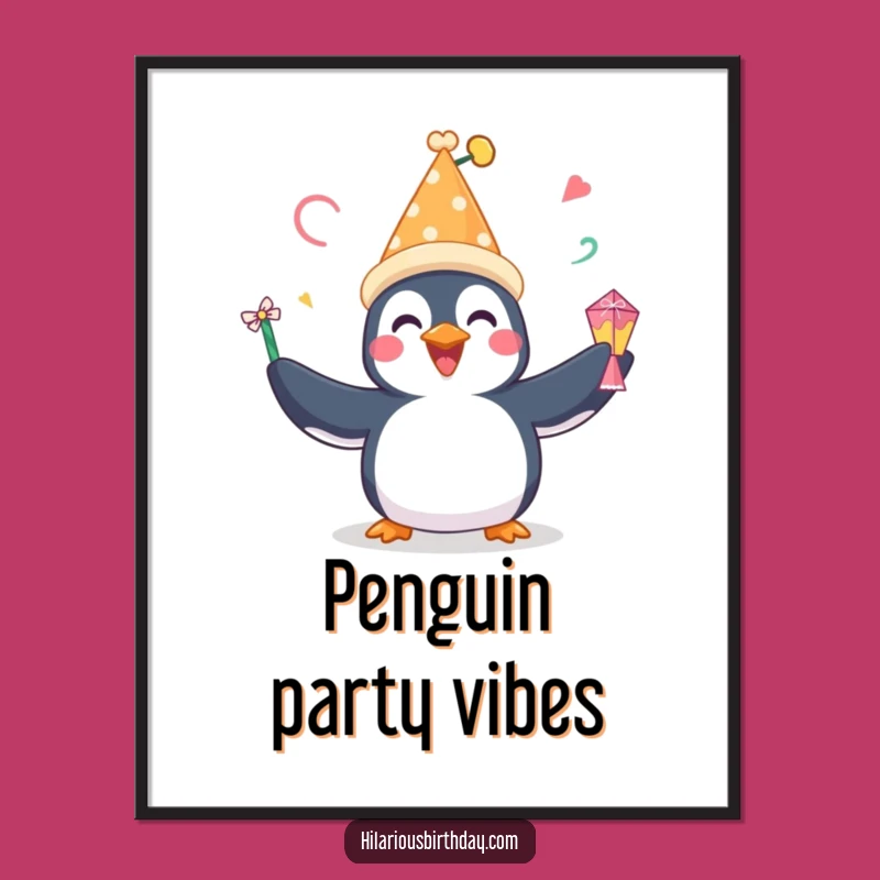 Funny Penguin Juggling Poster: Festive Fun Art, Vibrant Party Decor Gift
