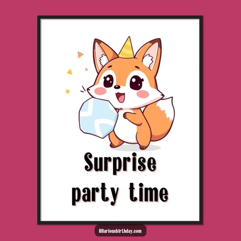 Funny Fox Party Popper Poster: Surprised Art for a Hilarious Gift