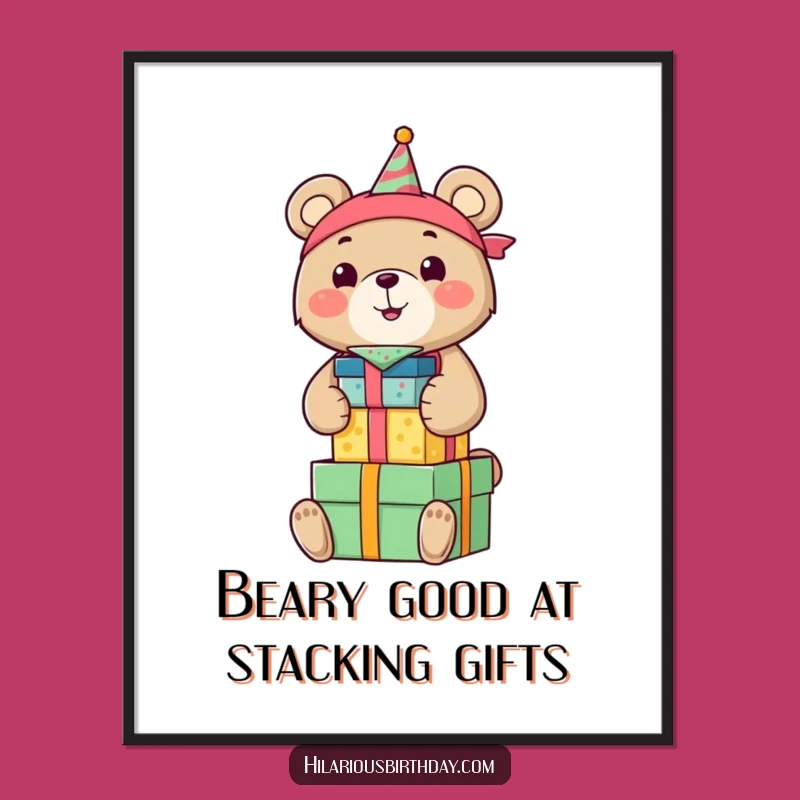Funny Free Printable Wall Art: Smiling Bear with Gifts - Cheerful Downloadable