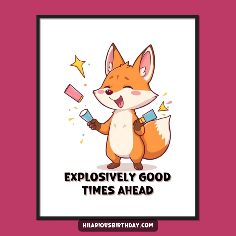 Free Printable Wall Art: Juggling Fox's Party Chaos, Funny Downloadable Art